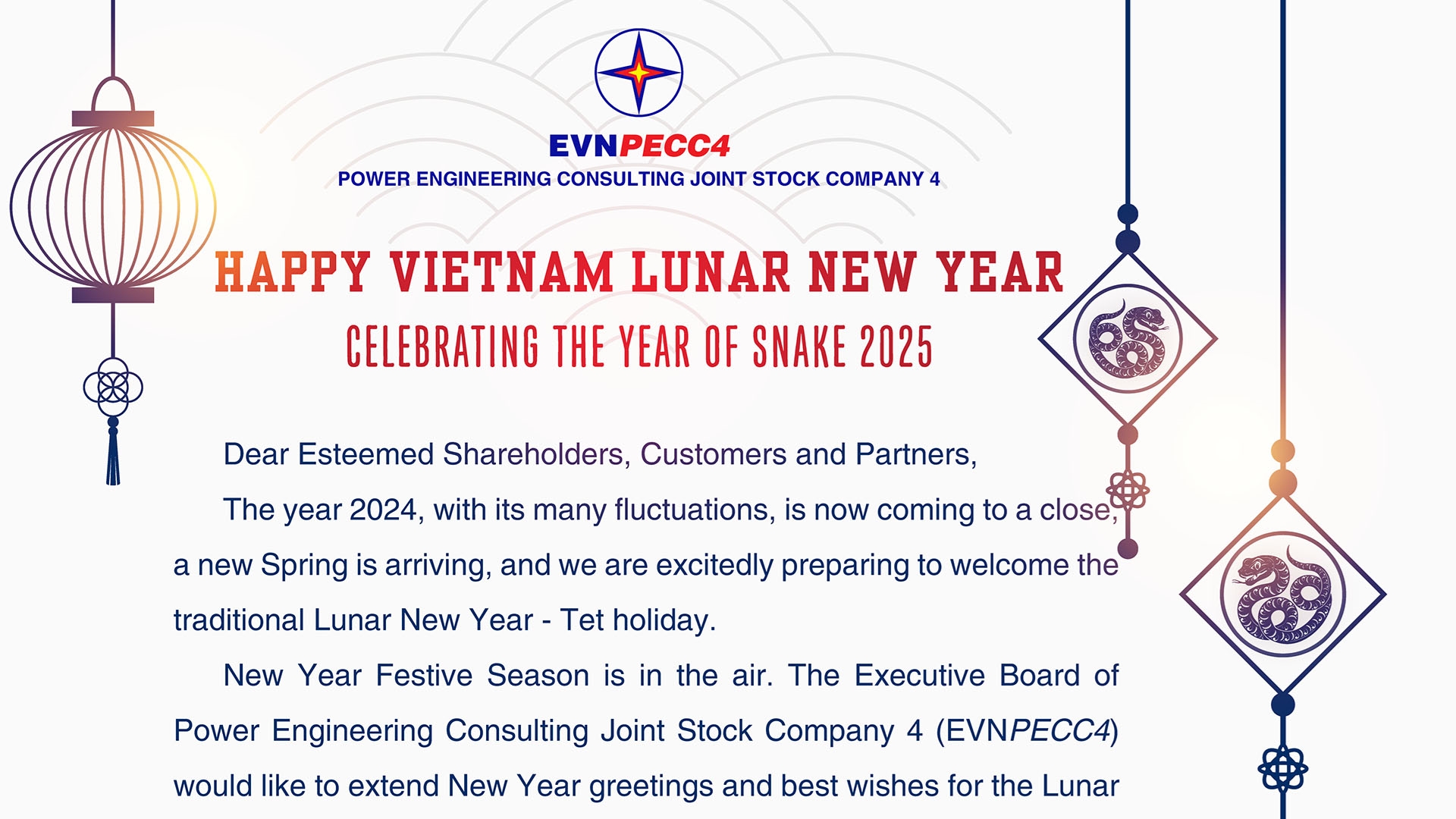 Happy Vietnam Lunar New Year 2025 from EVNPECC4 to Our Valued Shareholders, Customers and Partners