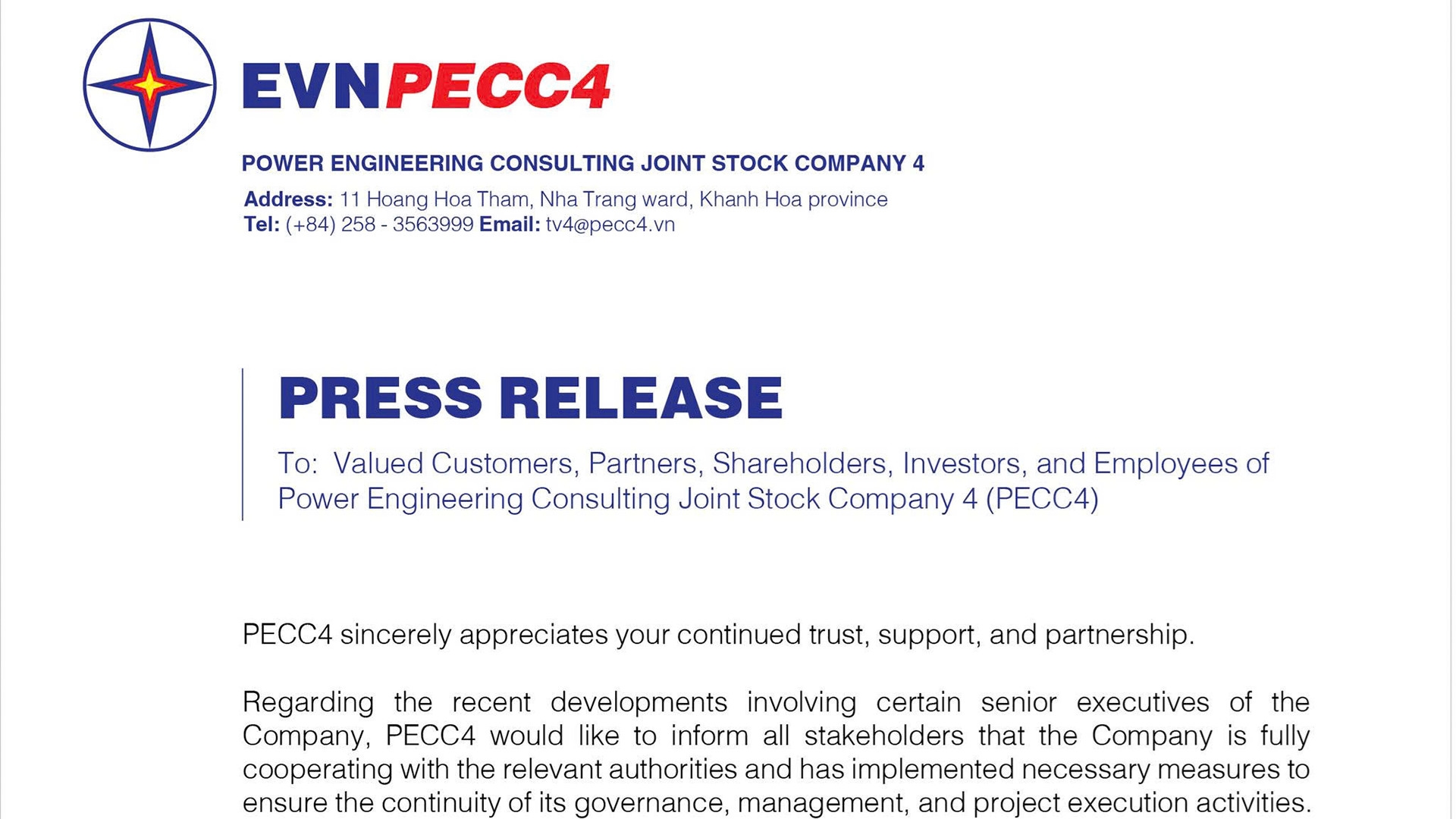 PRESS RELEASE