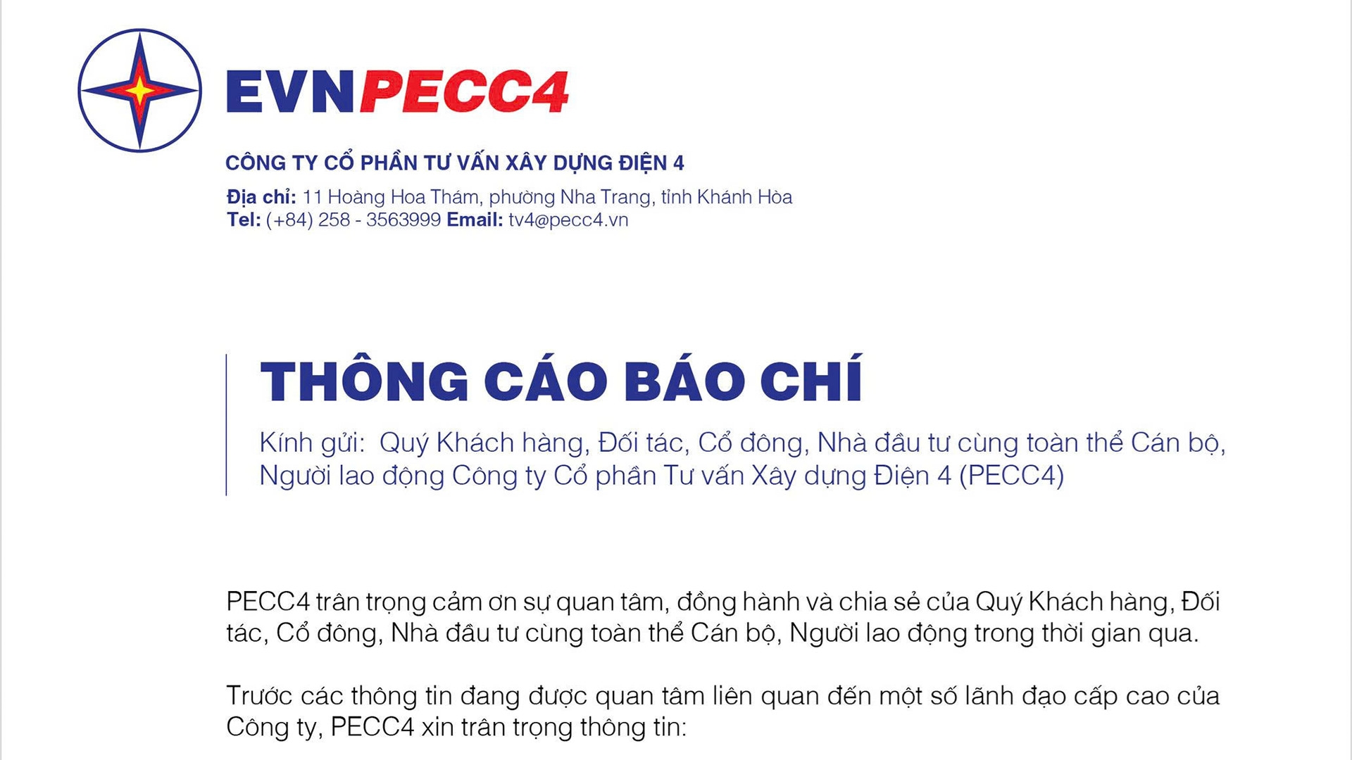 THÔNG CÁO BÁO CHÍ